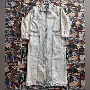 Vintage 80's Belma Womens Acid Washed Button Front Long Denim Duster